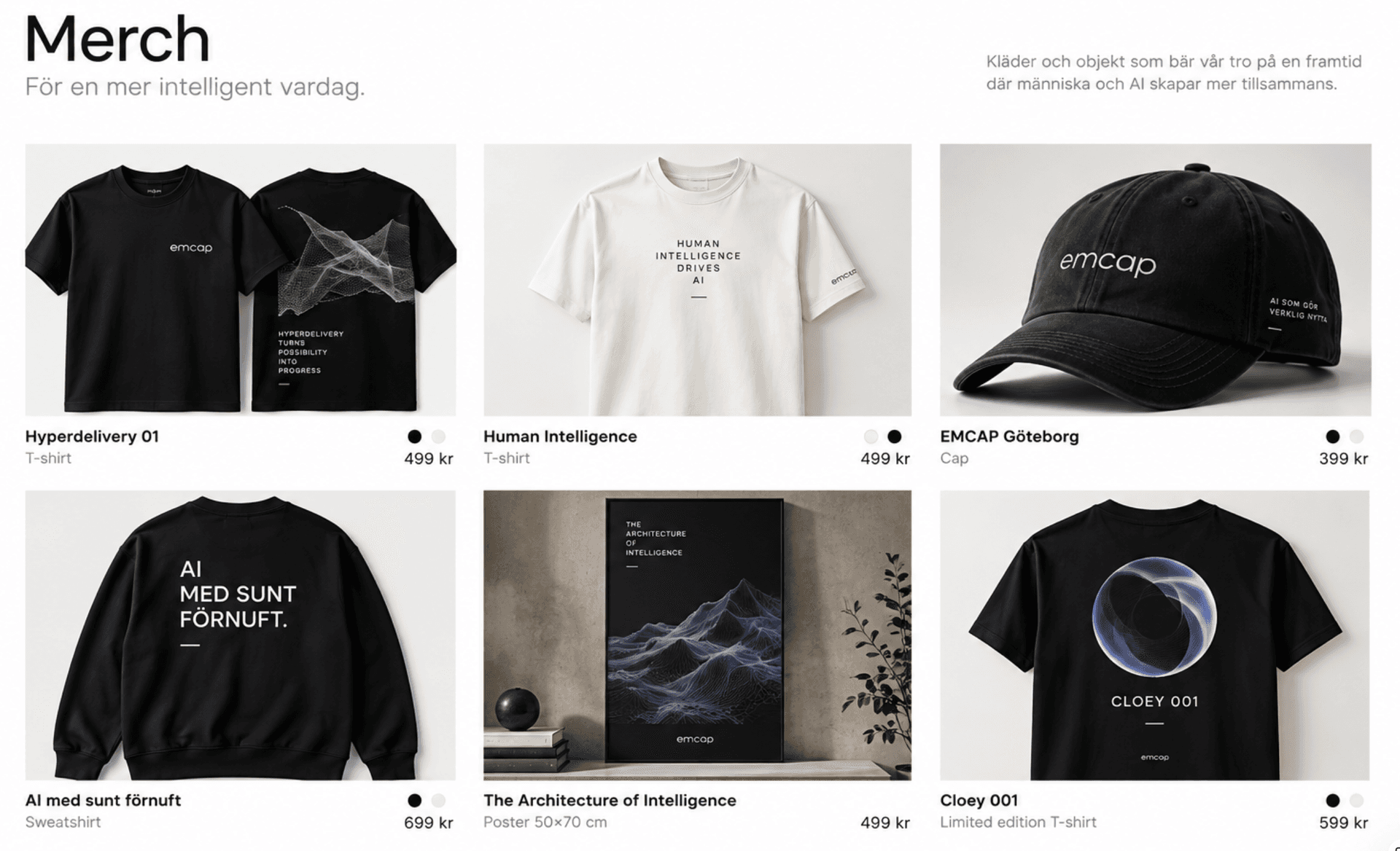 Emcap merch med t-shirts, sweatshirt och keps